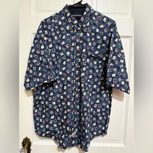 Mens Vintage 1980s 1990s Geometric Short Sleeve Button Down Shirt Size Large